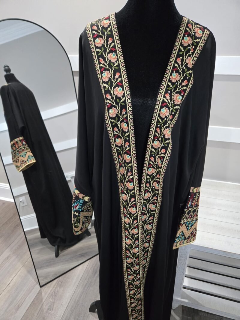 Gold Palestine abaya set 3 pieces crepe silk - Image 3