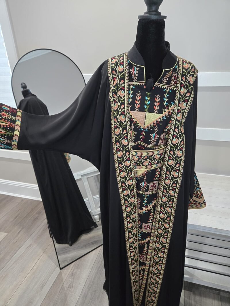 Gold Palestine abaya set 3 pieces crepe silk
